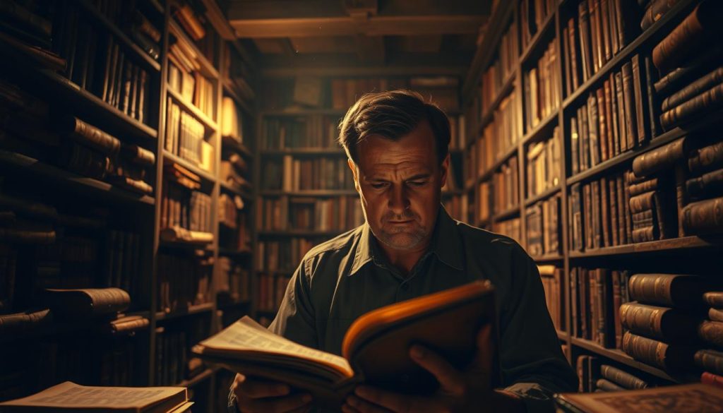 A dimly lit study, shelves of forgotten tomes lining the walls. In the center, a scholar pores over ancient manuscripts, brow furrowed in intense concentration. Soft, warm lighting casts dramatic shadows, creating an atmosphere of rediscovery and intellectual exploration. The scene is captured through a wide-angle lens, emphasizing the depth and sense of mystery. Motes of dust drift lazily, adding to the timeless, contemplative mood. The scholar's expression reflects the process of critical analysis, unearthing the hidden significance of these cultural treasures. A dimly lit study, shelves of forgotten tomes lining the walls. In the center, a scholar pores over ancient manuscripts, brow furrowed in intense concentration. Soft, warm lighting casts dramatic shadows, creating an atmosphere of rediscovery and intellectual exploration. The scene is captured through a wide-angle lens, emphasizing the depth and sense of mystery. Motes of dust drift lazily, adding to the timeless, contemplative mood. The scholar's expression reflects the process of critical analysis, unearthing the hidden significance of these cultural treasures.