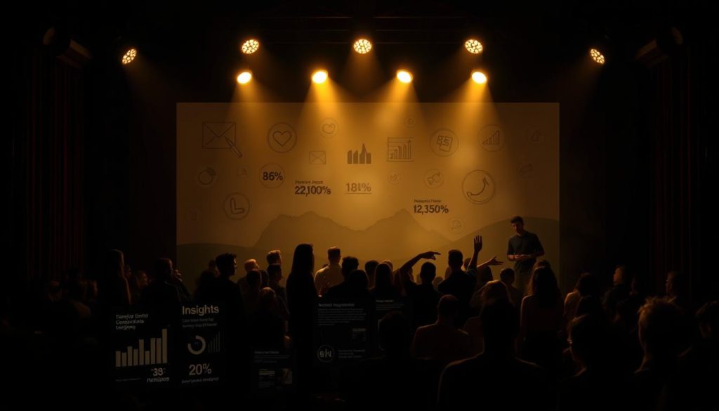 A dimly lit theater stage, spotlights casting a warm glow on a collection of abstract shapes and symbols representing audience perspectives and experiences. In the foreground, a stylized visualization of metrics, charts, and data visualizations, hinting at the insights gained from these stories. The middle ground features silhouettes of audience members, their poses and gestures suggesting engagement, contemplation, and emotional connection. The background is shrouded in a soft, atmospheric haze, creating a sense of depth and mystery, as if the insights extend beyond the confines of the stage. The overall mood is one of introspection, discovery, and the power of shared narratives to inform and inspire. A dimly lit theater stage, spotlights casting a warm glow on a collection of abstract shapes and symbols representing audience perspectives and experiences. In the foreground, a stylized visualization of metrics, charts, and data visualizations, hinting at the insights gained from these stories. The middle ground features silhouettes of audience members, their poses and gestures suggesting engagement, contemplation, and emotional connection. The background is shrouded in a soft, atmospheric haze, creating a sense of depth and mystery, as if the insights extend beyond the confines of the stage. The overall mood is one of introspection, discovery, and the power of shared narratives to inform and inspire.