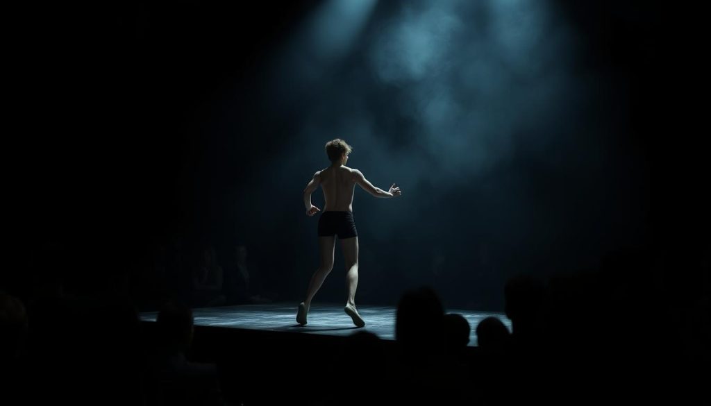 A shadowy stage shrouded in a moody, chiaroscuro lighting. The foreground depicts a bold, androgynous figure performing a provocative, taboo-defying dance, their movements swaying with a sensual, illicit energy. In the middle ground, the audience sits in rapt attention, their faces etched with a mix of fascination and unease. The background is a swirl of abstracted, dreamlike shapes and textures, hinting at the complex social and cultural undercurrents that give rise to such taboo theatrical expressions. A shadowy stage shrouded in a moody, chiaroscuro lighting. The foreground depicts a bold, androgynous figure performing a provocative, taboo-defying dance, their movements swaying with a sensual, illicit energy. In the middle ground, the audience sits in rapt attention, their faces etched with a mix of fascination and unease. The background is a swirl of abstracted, dreamlike shapes and textures, hinting at the complex social and cultural undercurrents that give rise to such taboo theatrical expressions.