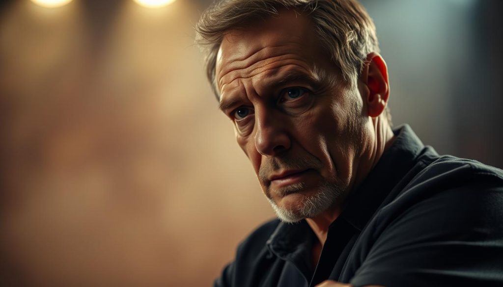 A striking portrait of David Sinaiko, the acclaimed stage actor, captured in a moment of thoughtful reflection. The foreground depicts Sinaiko in a dramatic pose, his expression conveying the depth and nuance of his craft. Gentle side-lighting casts warm shadows, accentuating the contours of his face and the intensity of his gaze. In the middle ground, a blurred theatrical backdrop suggests the many roles and experiences that have defined his storied career. The background is shrouded in a hazy, contemplative atmosphere, evoking the philosophical underpinnings of Sinaiko's approach to his art. This image aims to encapsulate the veteran presence and stagecraft that have made Sinaiko a revered figure in the world of theater. A striking portrait of David Sinaiko, the acclaimed stage actor, captured in a moment of thoughtful reflection. The foreground depicts Sinaiko in a dramatic pose, his expression conveying the depth and nuance of his craft. Gentle side-lighting casts warm shadows, accentuating the contours of his face and the intensity of his gaze. In the middle ground, a blurred theatrical backdrop suggests the many roles and experiences that have defined his storied career. The background is shrouded in a hazy, contemplative atmosphere, evoking the philosophical underpinnings of Sinaiko's approach to his art. This image aims to encapsulate the veteran presence and stagecraft that have made Sinaiko a revered figure in the world of theater.