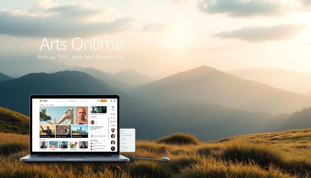 An online arts community platform, with a modern, minimalist design. The foreground features a sleek, responsive web interface showcasing various creative artworks and user profiles. The middle ground depicts a well-organized forum section, with intuitive navigation and engaged discussions. In the background, a serene, nature-inspired landscape sets the tone, with soft lighting and a calming color palette. The overall atmosphere conveys a sense of collaboration, creativity, and intellectual exchange, inviting users to join, post, and moderate seamlessly. An online arts community platform, with a modern, minimalist design. The foreground features a sleek, responsive web interface showcasing various creative artworks and user profiles. The middle ground depicts a well-organized forum section, with intuitive navigation and engaged discussions. In the background, a serene, nature-inspired landscape sets the tone, with soft lighting and a calming color palette. The overall atmosphere conveys a sense of collaboration, creativity, and intellectual exchange, inviting users to join, post, and moderate seamlessly.